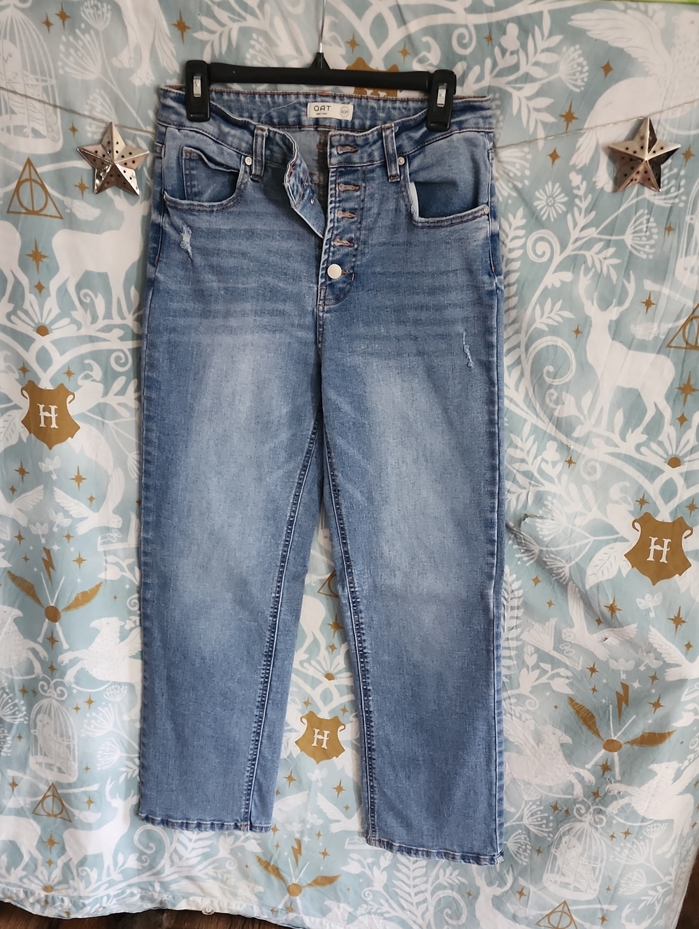 Oat New York Women's Straight Leg Jeans Button Fly— Light Blue Wash